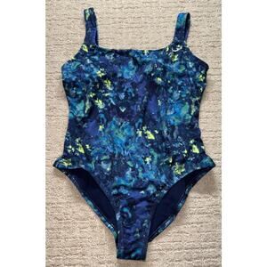 Nike One Piece Swimsuit Women’s Large Blue Green Abstract Print Athletic NWOT